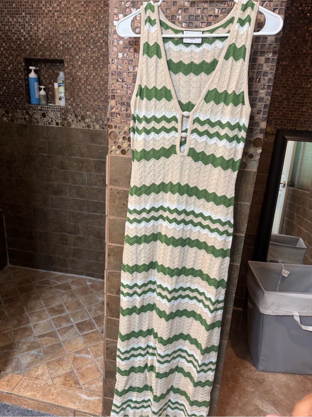 Petal & Pup Green and Cream Chevron Knit Maxi Dress